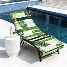 1pc Tropical Leaf Pattern Microfiber Beach Chair Cover With Pocket, Lightweight And Breathable, Ideal For Travel And Beach Vacation, Poolside Essential | Summer Style Cover | Portable Beach Cover, Beach Towel - Multicolor - View 8