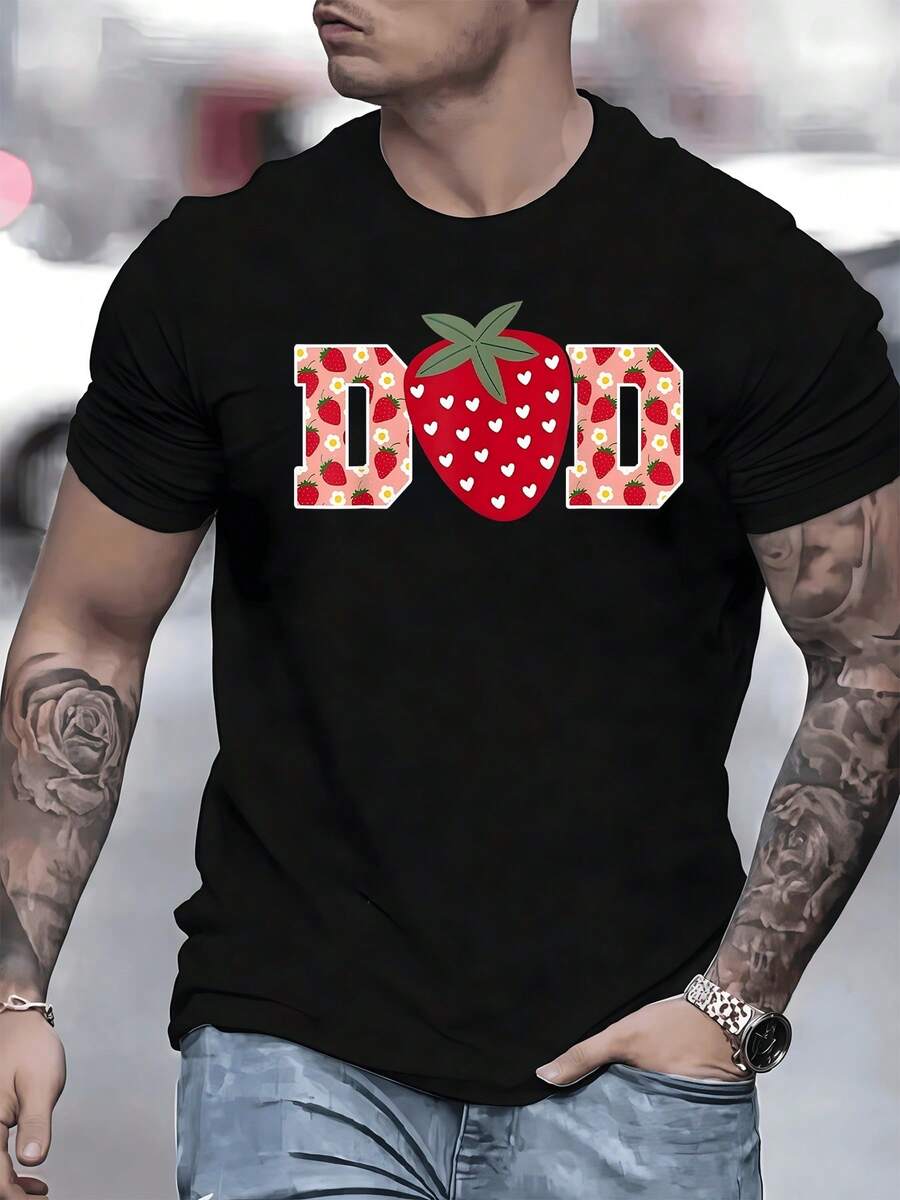 Fresas con corazones blancos forman la palabra papá simbolizando el amor paternal tierno esta bonita camiseta de hombre expresa afecto familiar - Blanco - Ver 1