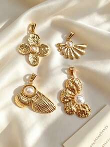 Multi-Style Glossy Embossed 3D Floral & Leaf Stainless Steel DIY Pendant, Fan-Shaped Wing & Four-Petal Flower Reconfigurable Assembly, Light Business Garden Office, Floral Afternoon Tea Salon, Small Outdoor Engagement Tea Party, Best Friend Store Visit, Gentle Pastoral Style Wearable Accessory - Multicolor - View 2