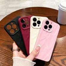 4 piezas Funda de teléfono minimalista con textura plisada de unicolor, protección de lente, juego de 3 piezas, personalizada, compatible con iPhone 16 Pro Max/15/14 Plus/13/12/11, carcasa protectora - Multicolor - Ver 25