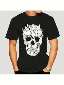 New Model For 2026New Model For 2026the New Model Of 2026Men's Bull Terrier Skull& Crown Graphic T-Shirt- Oversized Tagless Streetwear Tee, Black& White Harajuku 2024 Style, Loose Fit Casual - 黑色 - 查看 1