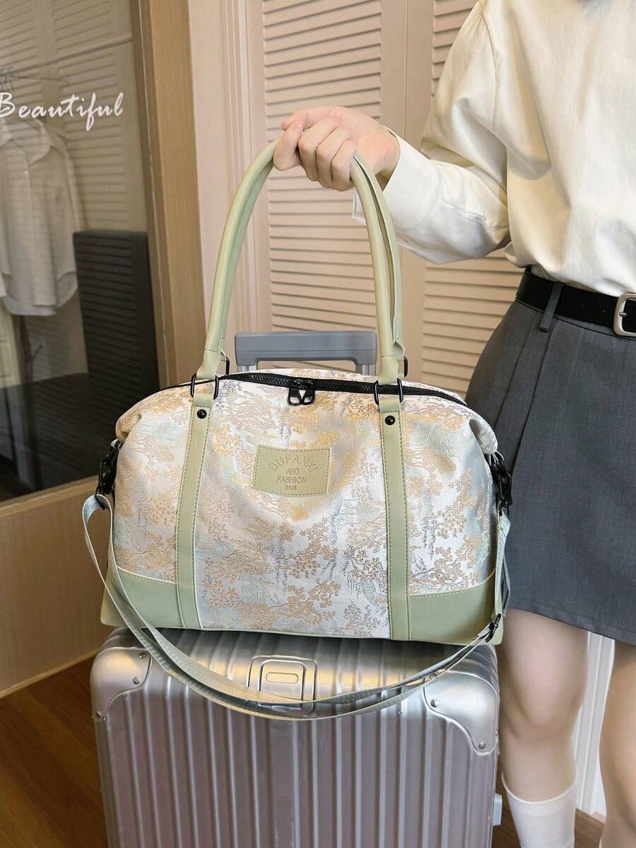 New Fashion Travel Bag, Single Color Minimalist Niche Design With Sequins, Elegant, Popular And Cool, Suitable For Short Trips, Fitness, With Separate Shoe Compartment. - 綠色 - 查看 1