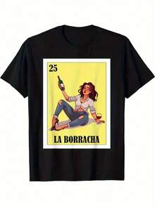 Camiseta playera gráfica dama mujer manga corta cuello redondo casual cómoda fresca ligera moderna juvenil corte regular estampado carta lotería mexic - Noir - Voir 1