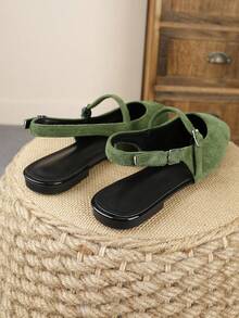 XBYASDF Scarpe basse da donna con punta quadrata, mocassini  verde senza tallone con cinturino singolo e fibbia, eleganti e comode - Verde militare - Visualizzare 8