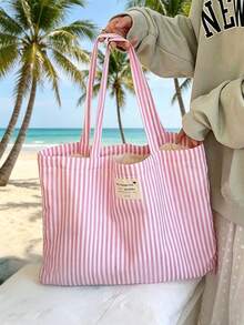 Striped Tote Shoulder Bag, Casual And Lightweight, Suitable For Daily Use, Travel, School, Shopping, Perfect For Outings Or Gifts - Multicolor - View 7