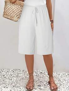 Fashionable Casual Shorts For Women, Mid-Length And Solid Color - White - View 1