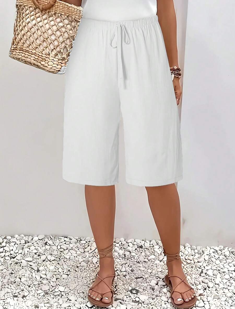Fashionable Casual Shorts For Women, Mid-Length And Solid Color - White - View 1