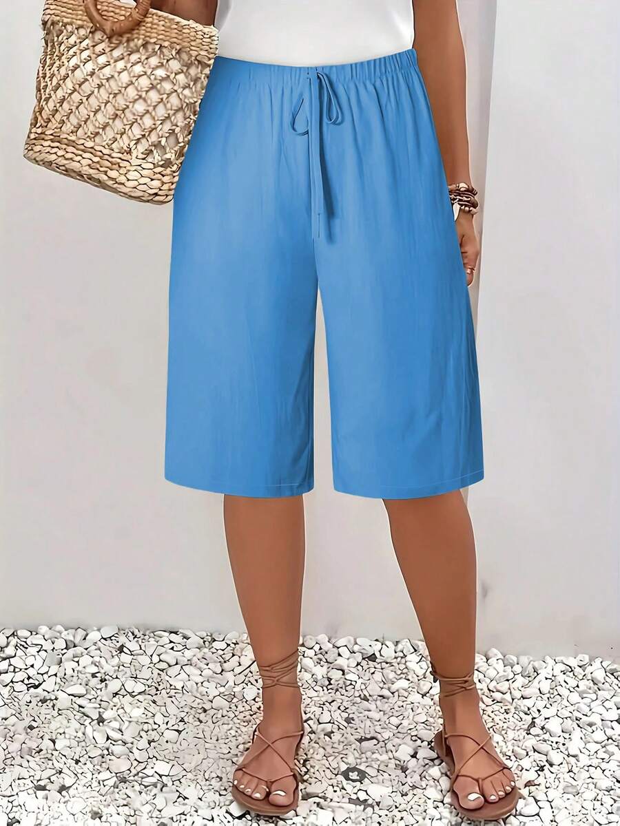 Fashionable Casual Shorts For Women, Mid-Length And Solid Color - Blue - View 1