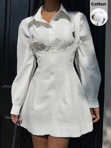 Vestido casual y versátil de mujer con cremallera frontal y unicolor - Blanco - Ver 1