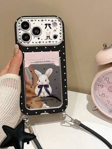 Sweet Style Star Rabbit Floral Phone Case Mirror Rabbit Card Slot Lanyard Anti-Drop Shell + Star Pendant Phone Case Compatible With Apple 13 14 15 15PRO 15PLUS 15PROMAX 16 16Pro 16Plus 16Promax IPhone17 IPhone17PRO IPhone17PROmax 18 18PRO 18PROMAX - Black - View 6