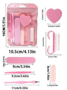 7-In-1 Nail Care And Callus Removal Tool Set, Includes Nail File, Pink Nail Buffer, V-Shaped Callus Pusher, Callus Remover, Heart-Shaped Nail Buffer, Storage Bag - Complete Nail/Foot Care Tool Set, Portable Travel Set, Daily Use, Nail File, Tool Accessories - Multicolor - View 6