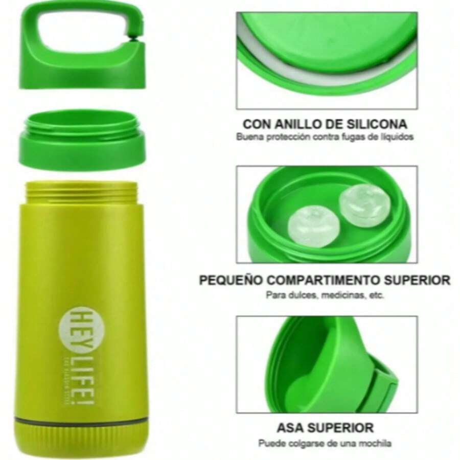 Lunchera Hermética Con Vaso Y Cubiertos Libre De Bpa, lonchera kids portatil BUEN PROVECHO - Verde Lima - Ver 1