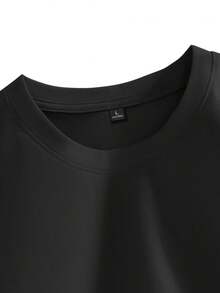 Camiseta de Hombre 100% Algodón, Corte Holgado, Cuello Redondo, Manga Corta para Verano - Negro - Ver 5
