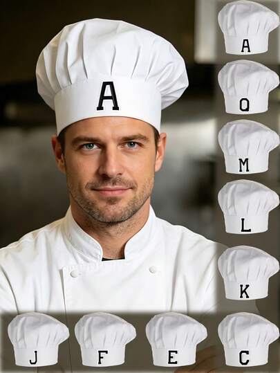 1pc A-Z Customized Chef Hat, Unisex, Short Kitchen Cooking Baker Cap, Suitable For Baking, Pizza, Role Play, Party Favors
