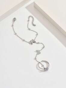 3pcs/Set Fashion White Shell Heart-Shaped Stainless Steel Butterfly Finger Chain Bracelet, Elegant Luxury Niche Design, Minimalist Exquisite Commute Versatile Party Beach Vacation Hand Jewelry, Perfect Gift For Friends, Besties, Couples On Christmas, Halloween, Thanksgiving, Mother's Day, Anniversary, Birthday, Valentine's Day And Other Holidays - 3-piece Bracelet Set - View 6