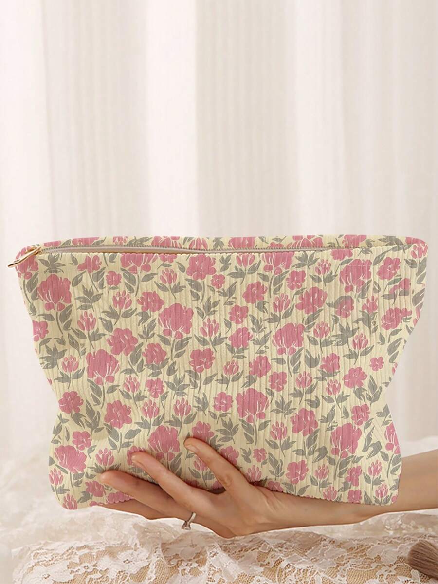 1pc Portable Cosmetic Storage Bag With Floral Pattern Double-Sided Print Travel Zipper Makeup Bag Multi-Functional Toiletries Organizer - Multicolor - View 1