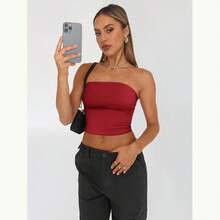 European And American Style Strapless Top For Women, Sheer And Sexy, Summer Sleeveless Top, Women's Fitted Clothing. - 114紅色 - 查看 1