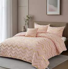 3/4 Piece Grey Silver Geometric Wavy Striped Metallic Foil Print  Bed Comforter Set, All Season Soft Microfiber Fits Modern Bedroom Decor For Teen Girls Boys, 3 Pieces For Twin/TwinXL Size, 4 Pieces For Full/Queen/King Size. Halloween Christmas Decor - 灰色 - 查看 2