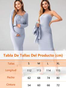 Elegant Two-Piece Ribbed Knit Maternity Set, Casual Fitted Style For Baby Shower - Blue - View 5
