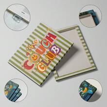 1pc Retro The Couch Club Typography Canvas Wall Art Green Striped Poster Cute Aesthetic Smiling Face Print For Dorm Living Room Decor Unframed , Framed Or Wooden Hanging Scroll - Pattern - View 2