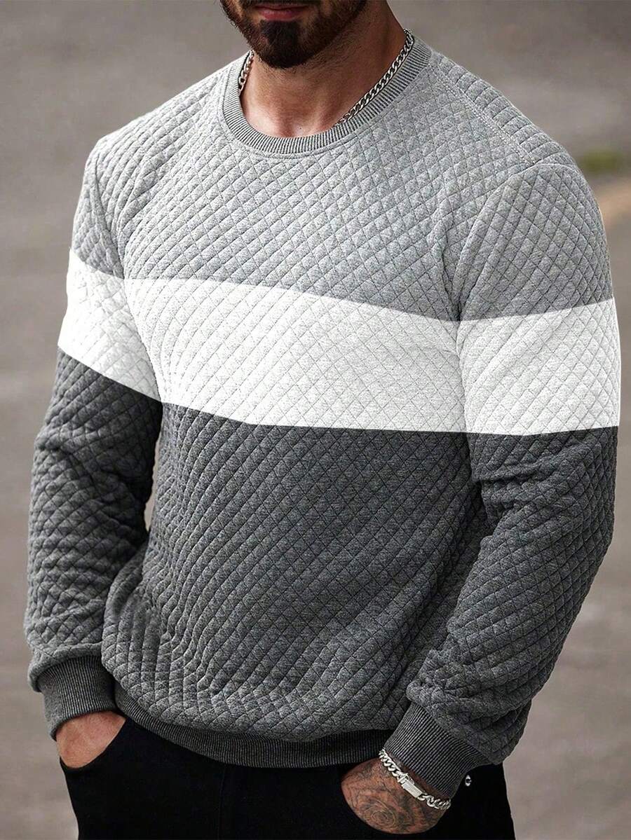 1pc Men's Casual Sports Pullover, Slim Fit, Jacquard Design.. Material Is 100% Polyester, Available In Multiple Colors. Black - Black - View 1