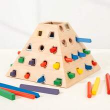 Dual-Play Wooden Pyramid Stick Pull Balance Board Game With Color And Shape Matching. This Multi-Player Family Party Toy Develops Kids'fine Motor Skills And Logical Focus, An Interactive Educational Table Game For Ages 3+ As Birthday Holiday Gifts - Multicolor - View 5