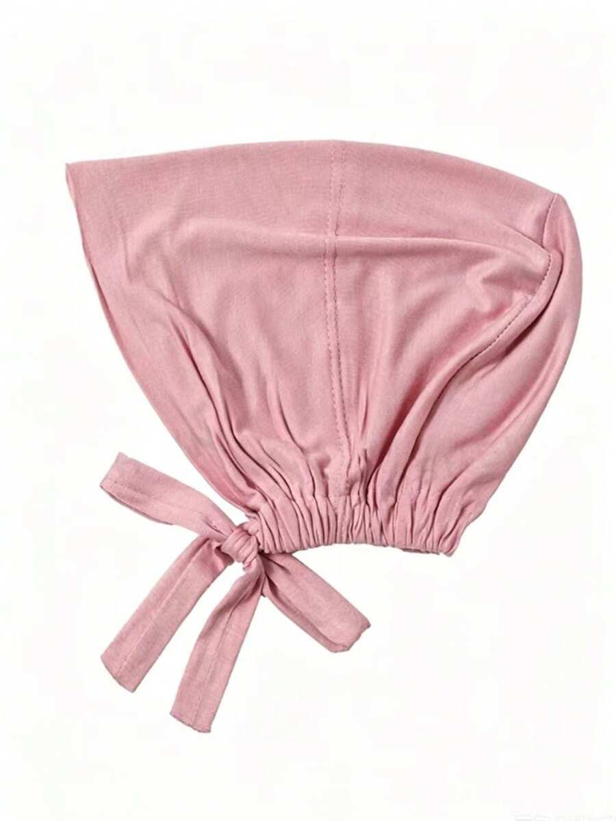 Women's Solid Color Elastic Band Bottom Adjustable Scarf Knit Hat - Dusty Pink - View 1