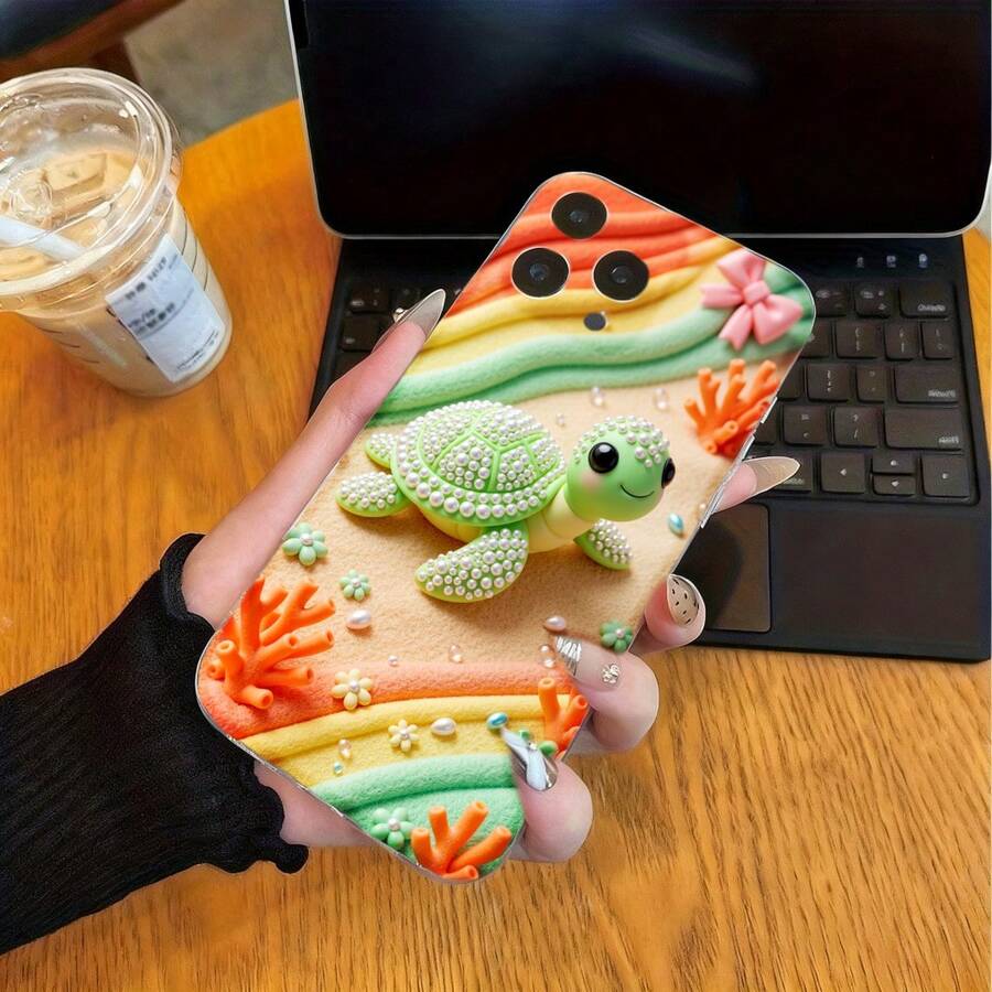 Cute, Tpu Phone Case, Turtle And Rainbow Design, Compatible With Iphone 13 14 15 16 17 And Models - Clear - View 1