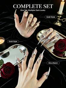 1pc/5pcs Subculture Gothic Finger Rings, Punk Dark Design Niche Fingertip Rings, Cosplay Nail Rings, Unisex Rings, These Nails Can Decorate Your Fingers And Be Used In Halloween Parties, Cosplay Parties, Birthday Parties. Additionally, They Are Very Suitable For Creating A Scary Halloween Atmosphere. Or They Can Also Be Used As Interesting Cosplay Accessories, Such As Vampire, Werewolf Style, Bride Accessories (There May Be Color Difference, Please Do Not Purchase If You Mind) - Multicolor - View 1