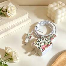 1 Set Transparent Square Shell Flower/Cherry/Strawberry/Butterfly Design Data Cable Protector Sleeve Compatible With IPhone/Apple 18-20W Charger Protective Case Cover To Prevent Breakage - Multicolor - View 3