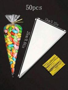 50pcs/100pcs/Pack OPP Bags, Suitable For DIY Wedding Birthday Party, Transparent Triangle Candy Food Bags, Food Bags/Boxes, Wedding Favors, Birthday Party Decoration, Perfect For Baking, Candy, Pastry And Snack Packaging, Wedding Party Gift Bags, Christmas - Multicolor - View 8