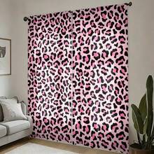 2pcs Purple Pink Leopard Print Lightweight Semi-Sheer Curtains, 90GSM Semi-Sheer Privacy Protection, Rod Pocket Installation, Quick Dry Fade-Resistant, Lightweight Washable, Suitable For Home, Room, Kitchen Decor And Space Partition - Multicolor - View 7