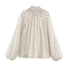 Women's Long-Sleeved Shirt With High Neck And Moon Print, Simple Casual Blouse, Fashionable Blouse For Working Women. - 乳白色 - 查看 2