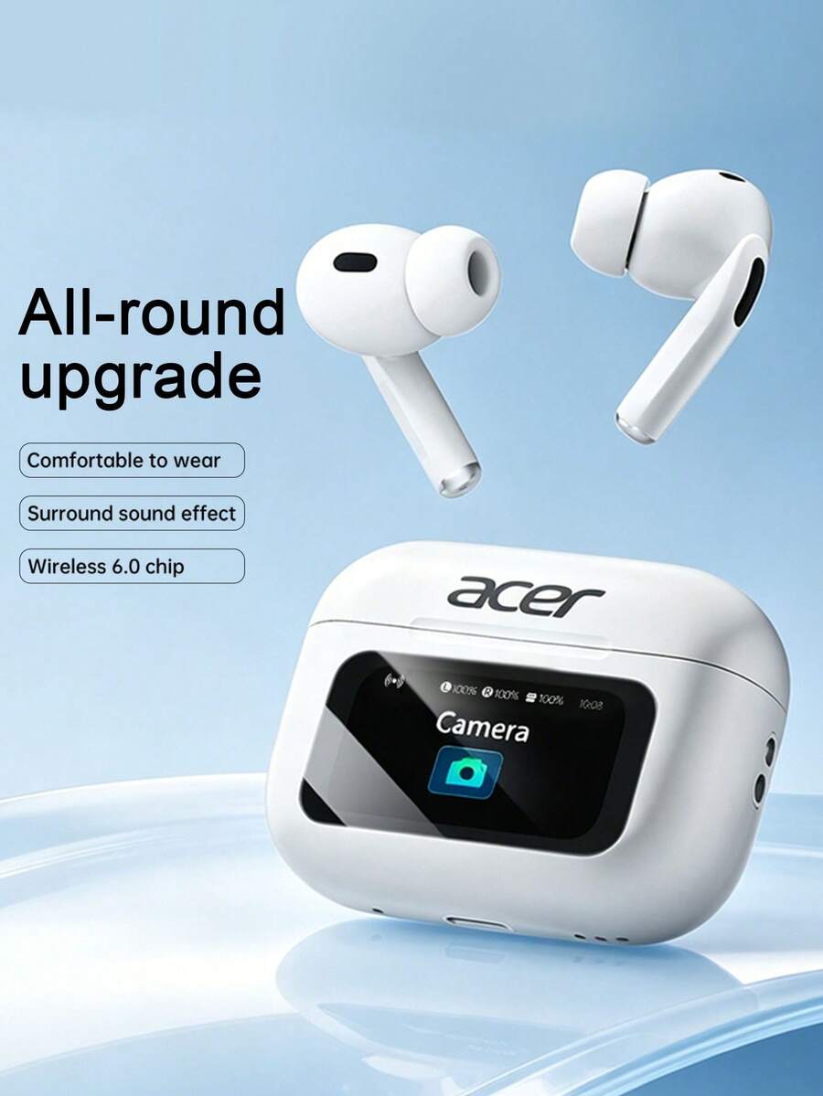 Earbud Bluetooth Nirkabel Acer OHR802, Stereo Surround yang Ditingkatkan, Peredam Kebisingan Panggilan, Chip Nirkabel 6.0, Casing Pengisian Daya Multifungsi Layar Sentuh Digital 380mAh, Daya Tahan Baterai Sangat Lama, Kompatibel dengan Ponsel iOS/Android - View 1