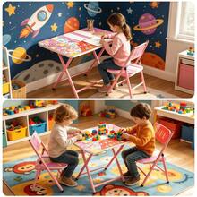 This Children's Study Desk And Chair Set Is Designed For Children Aged 3-8. It Features A Foldable Structure For Easy Storage And Relocation, Making It Suitable For Use At Home, In Kindergarten, Or Outdoors. - Pink Set 02 - View 8