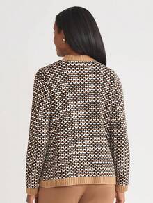 Kasper Women's Textured Cardigan Sweater - Medium Camel Multi - View 2
