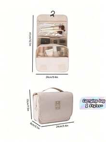 Multifunctional Hanging Makeup Bag/Storage Bag, Large Capacity, Easy To Carry, Perfect Christmas Holiday Gift, Bohemian Style - Beige - View 2