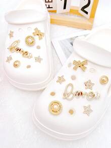14pcs Casual Sandals Shoe Accessories DIY Detachable Shoe Charms Suitable For Women's Sandals, Perfect For Decorating Shoes In A Fun And Personalized Way, Ideal Gift For Holiday Parties - Gold - View 4