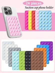 Double-Sided Silicone Suction Cup Phone Holder, 24 Strong Suction Cups, Portable Selfie Stand, Suitable For Bathroom Mirror, Window, Tile, Stainless Steel Smooth Surface, Hands-Free Video Recording, Washable And Reusable, Multi-Color Phone Back Suction Cup - Multicolor - View 4