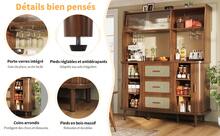 High Quality Sideboard With Wicker Effect & Glass Sliding Doors, 174.5cm Tall Kitchen Cabinet With - Walnut - View 5