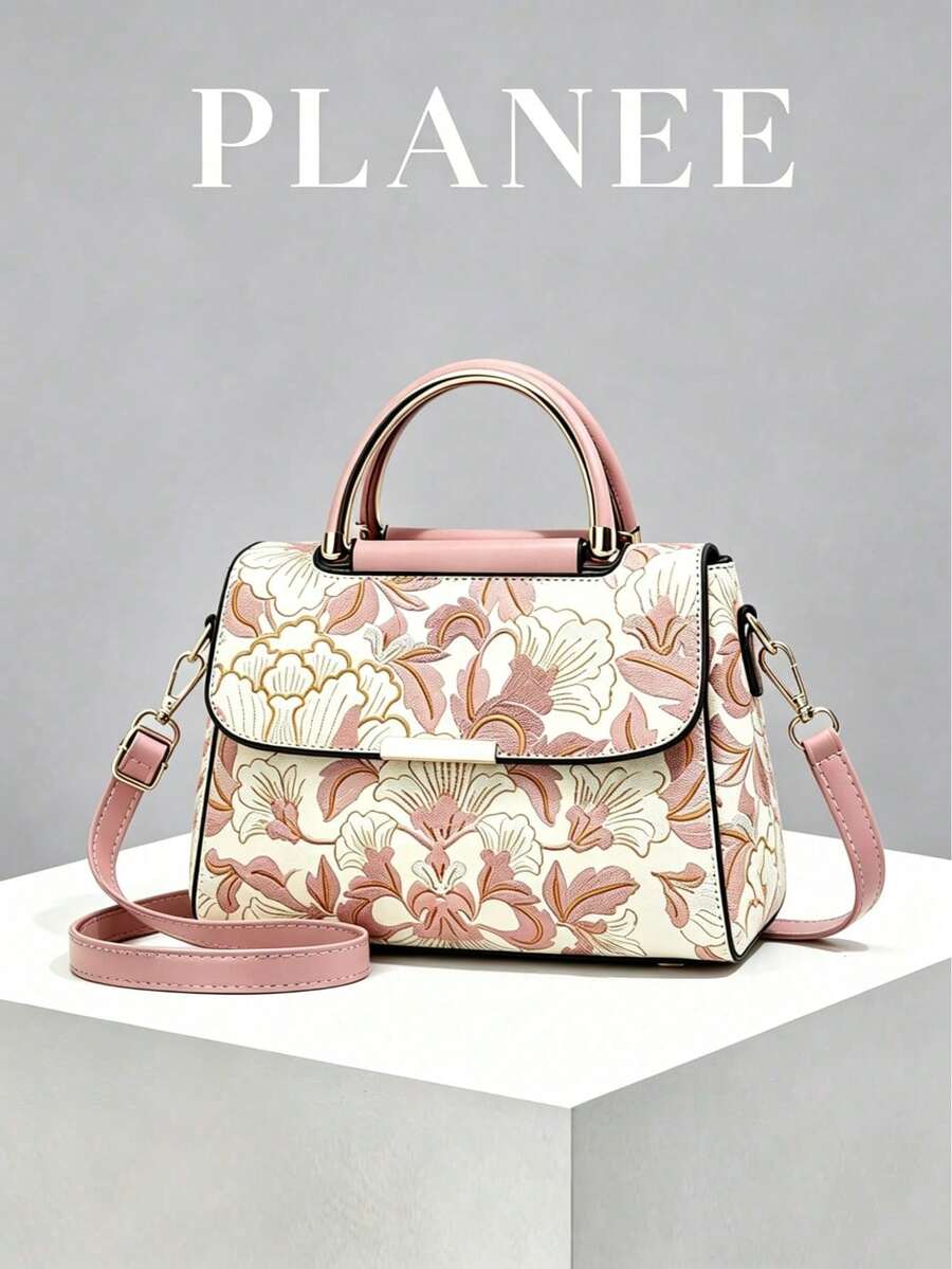 PLANEE Women's Vintage PU Crossbody Bag, Flap Shoulder Bag, Minimalist Style, For Office, Work, Fashionable Women's Shoulder Bag, Fashionable Solid Wallet For Women, A - 粉色 - 查看 1