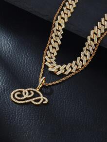 Fashion Minimalist Cursive Initial Pendant A-Z Necklace Layered Chain Twisted Chain Punk Rock Rapper Hip Hop Chain, Birthday Gift For Friends And Besties, Party Gift - Hip Hop Letter Necklace - View 36