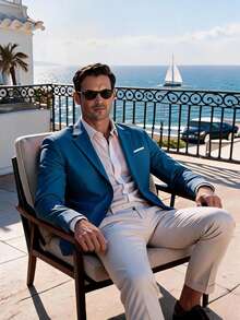 Groomsmen Men's Business Casual Single-Breasted Single-Button Suit Jacket - Dusty Blue - View 2