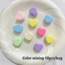 5/10 piezas Cuentas de corazón de acrílico de colores primaverales minimalistas DIY para encantos de teléfono, llaveros, accesorios de joyería, regalo festivo - Cuentas de acrílico con agujeros grandes de estilo simple y color primaveral. - Ver 18