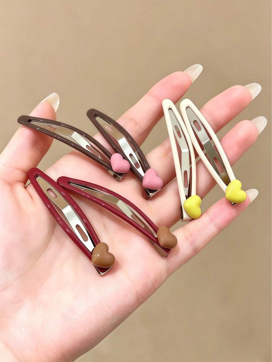 10件可愛愛心髮夾,甜美馬卡龍色髮針,防滑髮飾,時尚髮夾,適合日常、度假、派對,無卡片包裝 - 彩色 - 查看 1