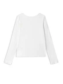 Korean Style Distressed Butterfly Print Slim Fit Long Sleeve Base Layer Top For Women Casual White - White - View 5