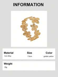 1pc/Set Summer Vacation Style Floral Design Women's Open Adjustable Arm Cuff, Suitable For Women's Beach Vacation And Summer Daily Wear - Golden - View 6