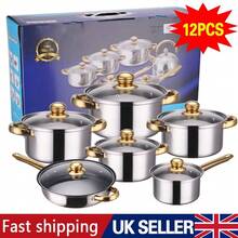 12Pc Stainless Steel Casserole Saucepan Stock Pot Set Kitchen Induction Cookware - View 11