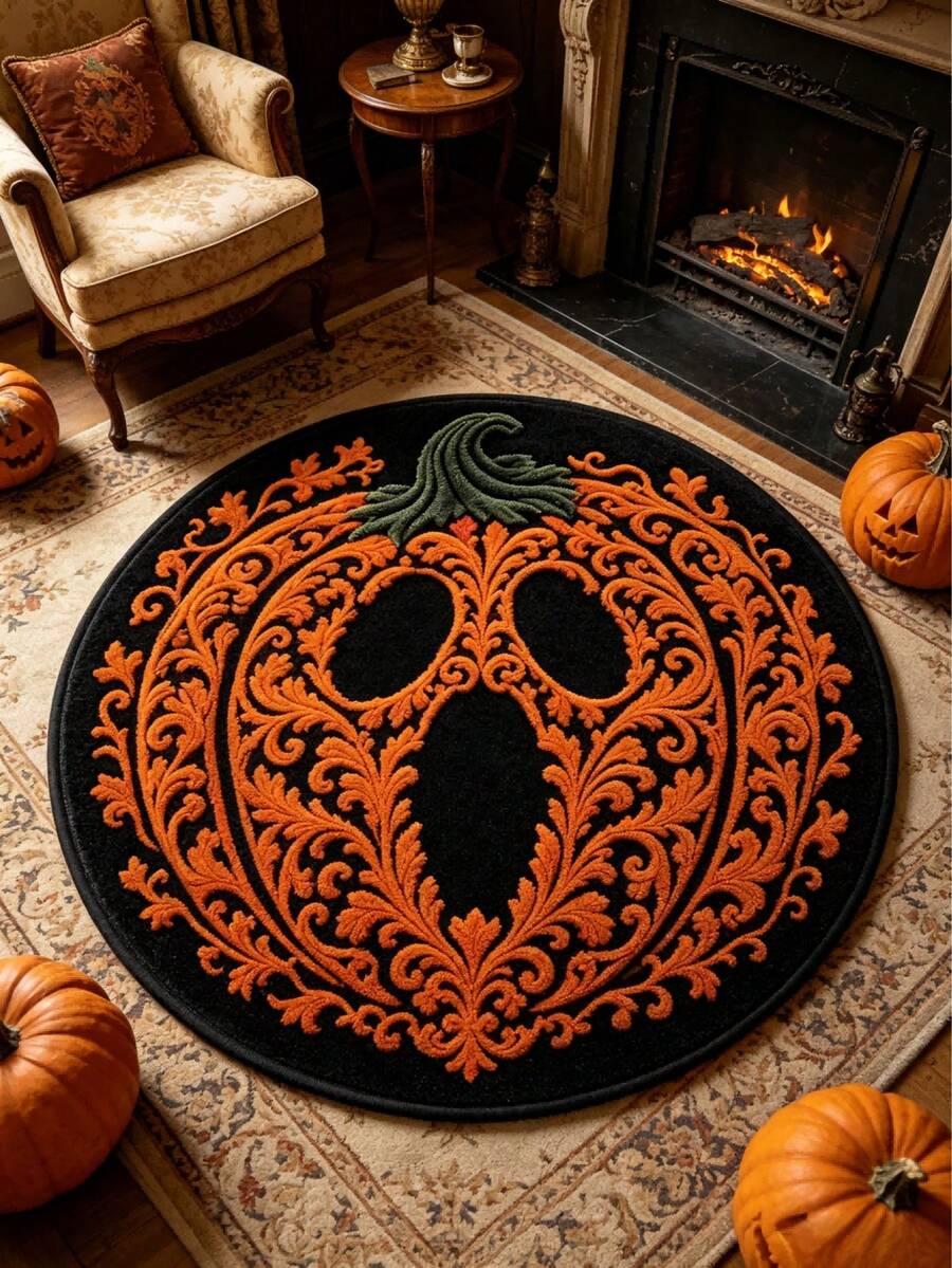 1pc Vintage Pumpkin Decorative Rug, Bedroom Decor, Small Rug, Carpet, Halloween Gift, Bathroom Rug, Washable - Multicolor - View 1