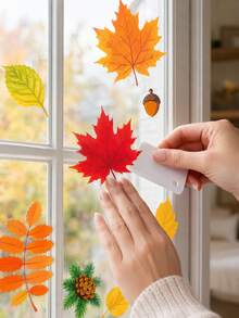 Warm Tone Thanksgiving Static Window Stickers, Leaf Window Decals, Double-Sided Maple Leaf Stickers, Suitable For Cabinet Doors, Bathroom Glass Windows, Home Decor, Electrostatic Adhesion - Maple Leaves - View 7